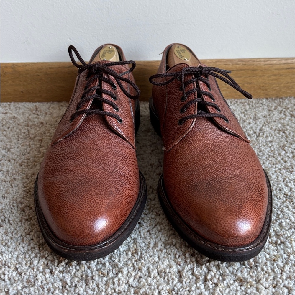 Salvatore Ferragamo Brown Pebble Grain Leather Plain Toe Oxfords Shoes 11 D - Picture 2 of 10